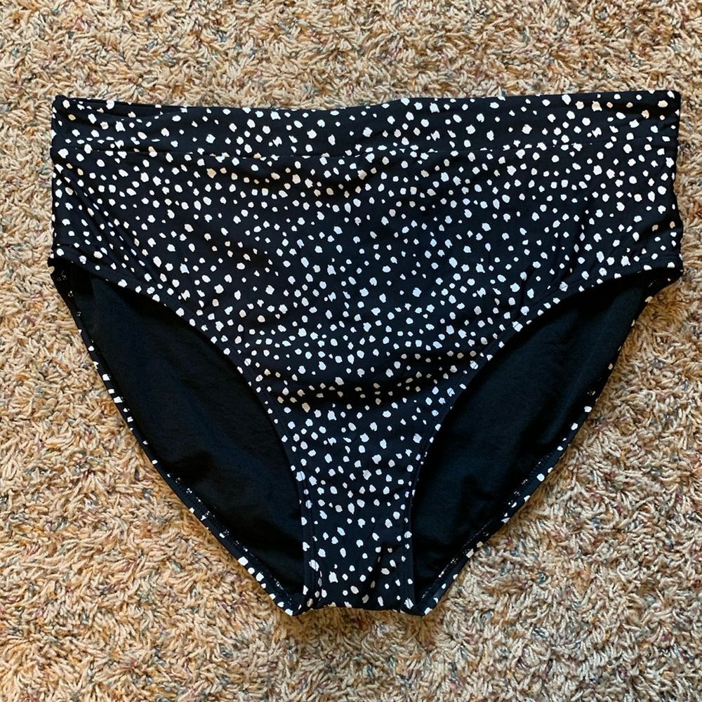 Women’s Dalmatian Print Speckled Black White High Waist Swimsuit Bikini Bottoms